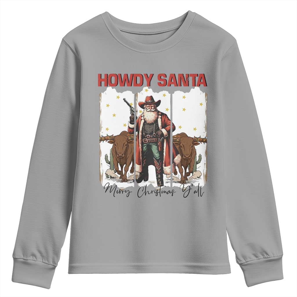 Howdy Santa Merry Christmas Y'all Youth Sweatshirt Funny Western Bull Riding - Wonder Print Shop