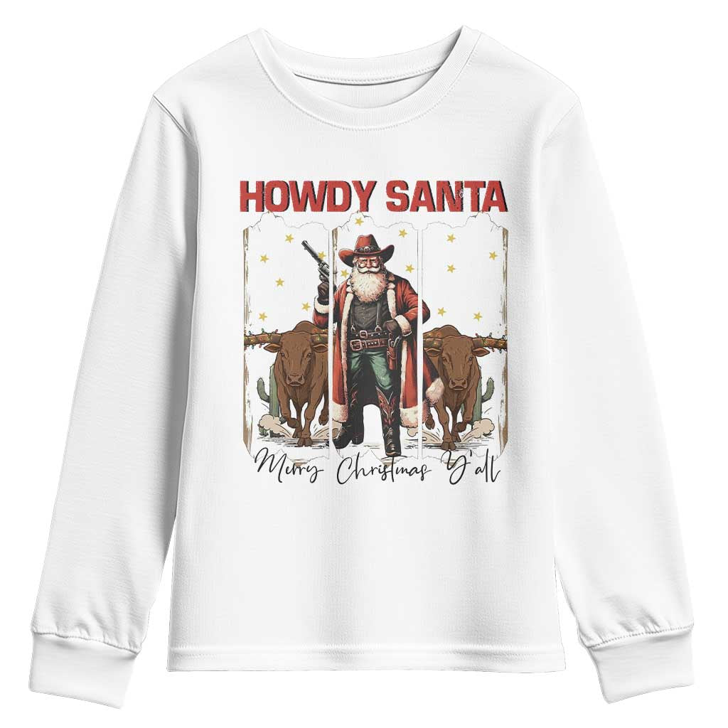 Howdy Santa Merry Christmas Y'all Youth Sweatshirt Funny Western Bull Riding - Wonder Print Shop