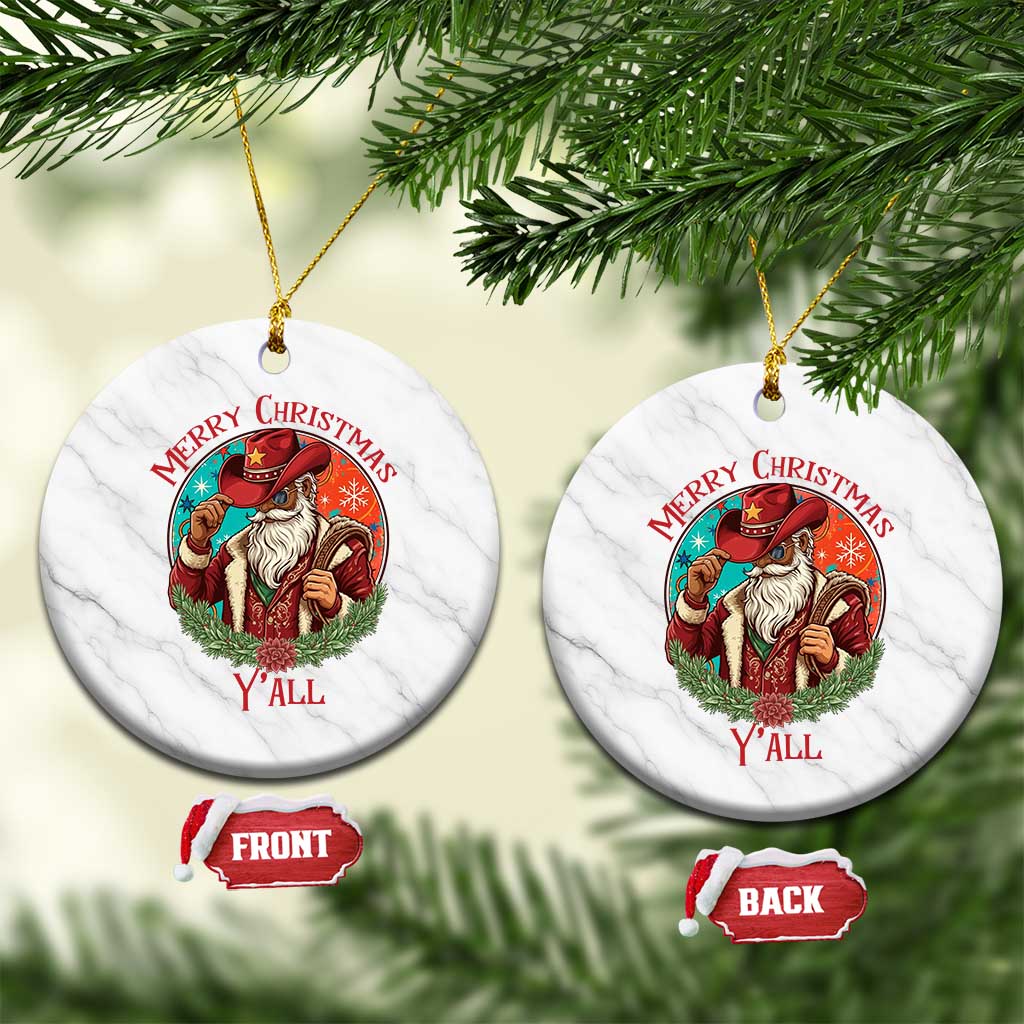 Howdy Santa Merry Christmas Y'all Ceramic Ornament Funny Western Holiday Gift - Wonder Print Shop