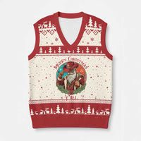 Howdy Santa Merry Xmas Y'all V-Neck Knit Sweater Vest Funny Western Holiday Gift - Wonder Print Shop