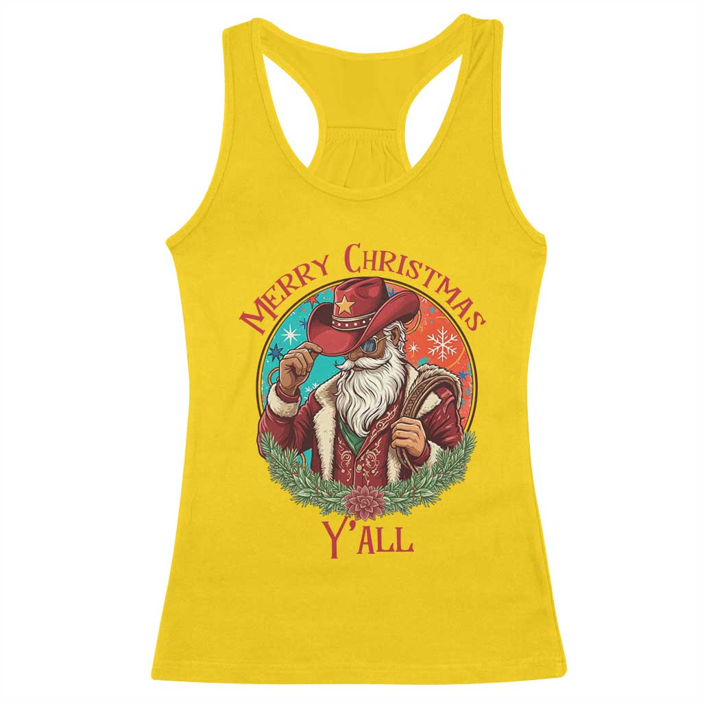Howdy Santa Merry Christmas Y'all Racerback Tank Top Funny Western Holiday Gift - Wonder Print Shop