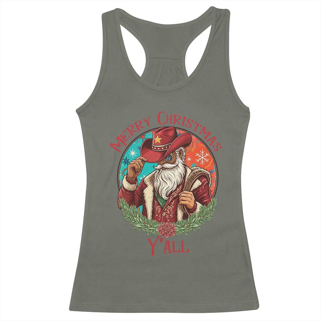 Howdy Santa Merry Christmas Y'all Racerback Tank Top Funny Western Holiday Gift - Wonder Print Shop
