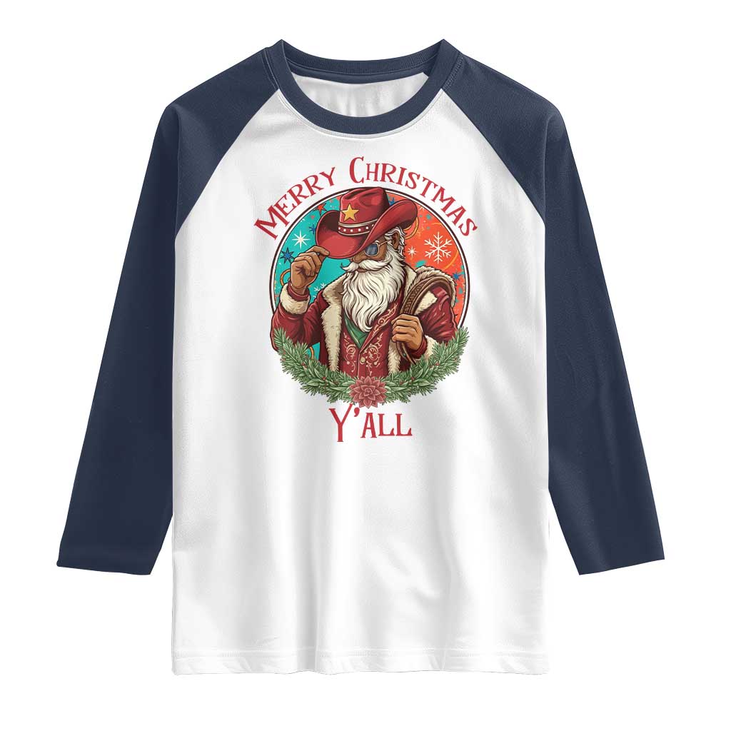 Howdy Santa Merry Christmas Y'all Raglan Shirt Funny Western Holiday Gift - Wonder Print Shop