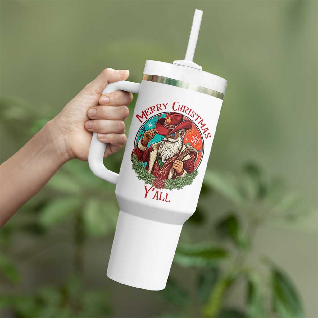 Howdy Santa Merry Christmas Y'all Tumbler With Handle Funny Western Holiday Gift - Wonder Print Shop