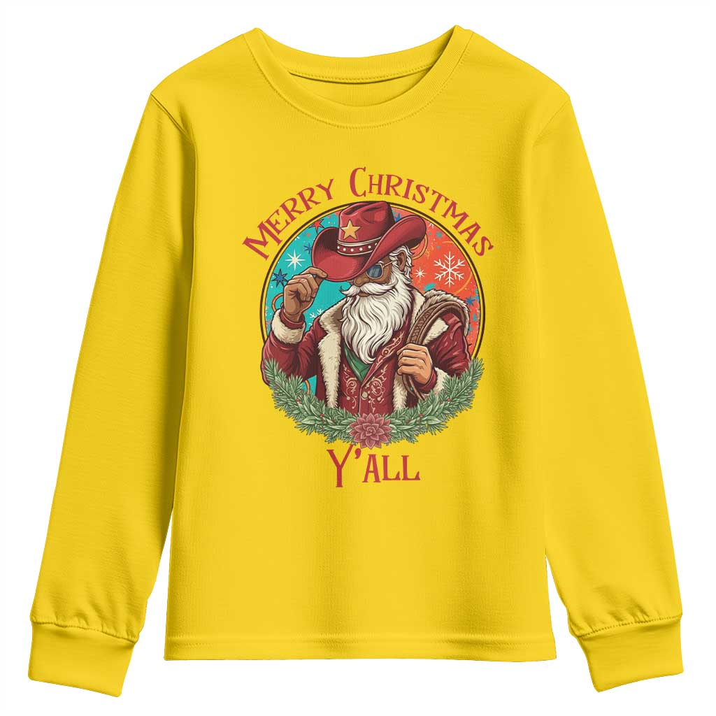 Howdy Santa Merry Christmas Y'all Youth Sweatshirt Funny Western Holiday Gift - Wonder Print Shop