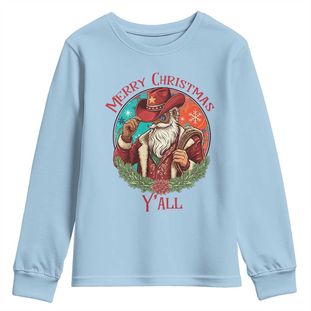 Howdy Santa Merry Christmas Y'all Youth Sweatshirt Funny Western Holiday Gift - Wonder Print Shop