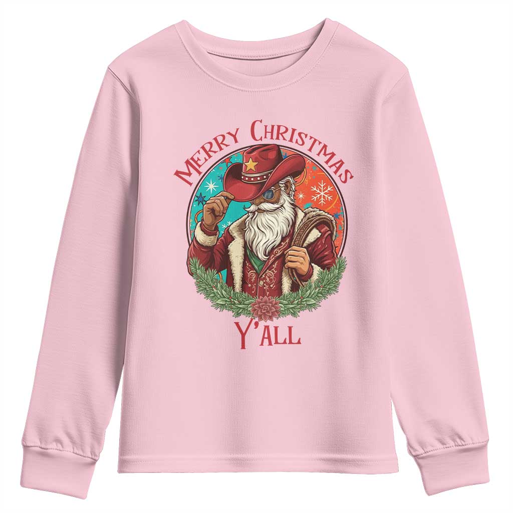 Howdy Santa Merry Christmas Y'all Youth Sweatshirt Funny Western Holiday Gift - Wonder Print Shop