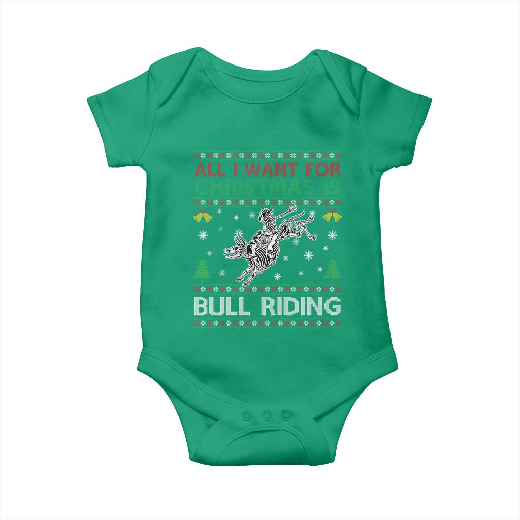 All I Want For Christmas Is Bull Riding Baby Onesie Skeleton Cowboy Ugly Sweater Gift - Wonder Print Shop