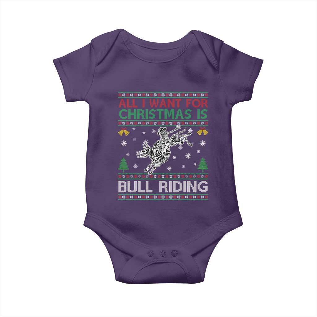 All I Want For Christmas Is Bull Riding Baby Onesie Skeleton Cowboy Ugly Sweater Gift - Wonder Print Shop