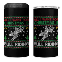 All I Want For Christmas Is Bull Riding 4 in 1 Can Cooler Tumbler Skeleton Cowboy Ugly Sweater Gift - Wonder Print Shop
