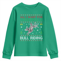 All I Want For Christmas Is Bull Riding Youth Sweatshirt Skeleton Cowboy Ugly Sweater Gift - Wonder Print Shop