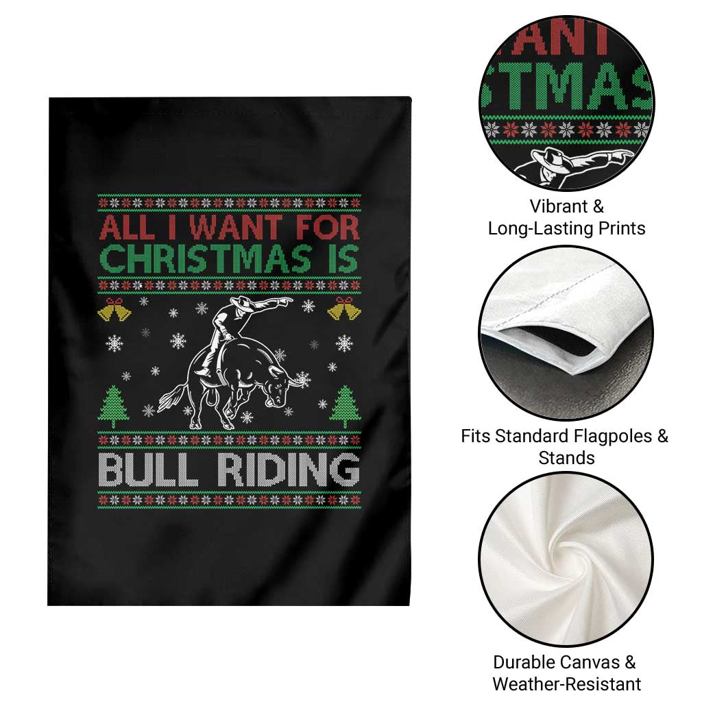 Western Bull Riding All I Want For Christmas Ugly Sweater Gift Garden Flag - Wonder Print Shop
