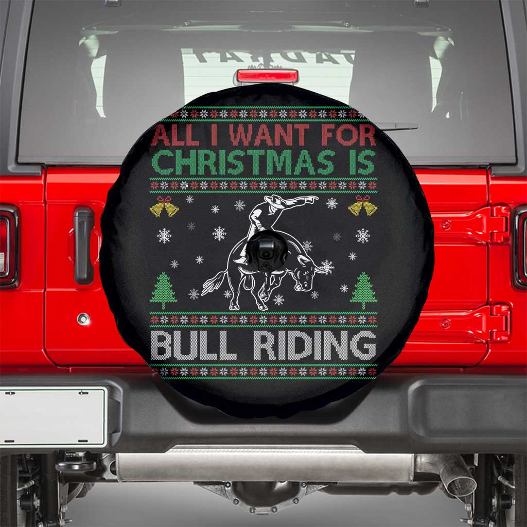 Western Bull Riding All I Want For Christmas Ugly Sweater Gift Spare Tire Cover - Wonder Print Shop