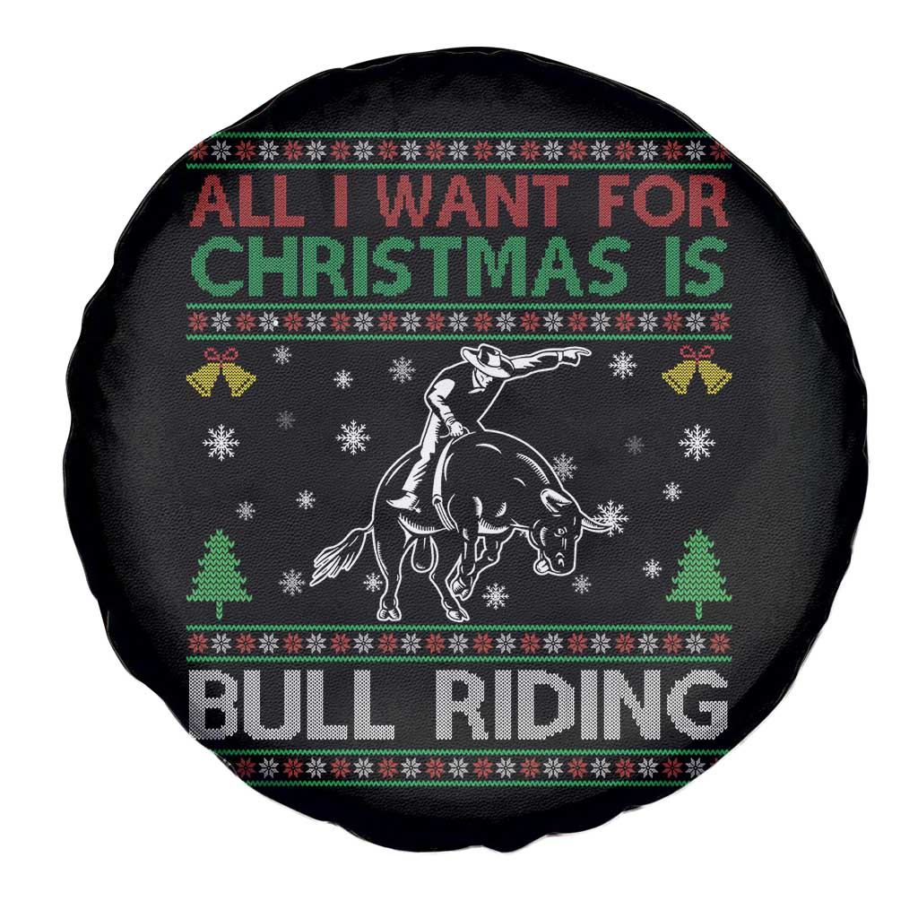 Western Bull Riding All I Want For Christmas Ugly Sweater Gift Spare Tire Cover - Wonder Print Shop