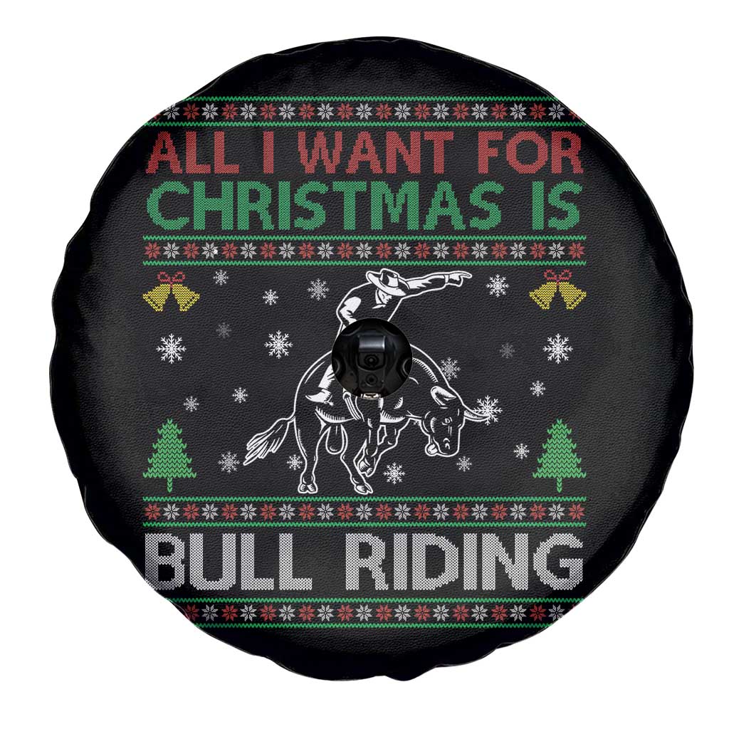 Western Bull Riding All I Want For Christmas Ugly Sweater Gift Spare Tire Cover - Wonder Print Shop
