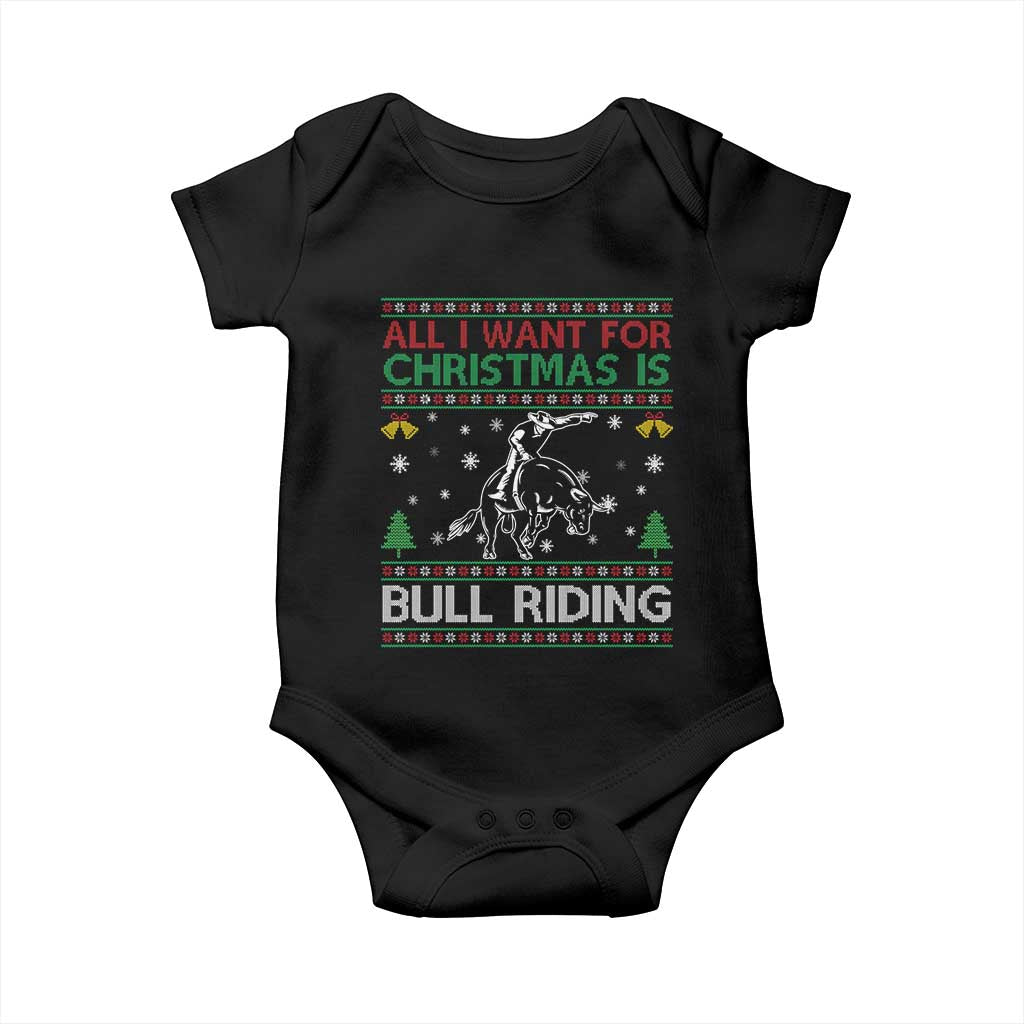 Western Bull Riding All I Want For Christmas Ugly Sweater Gift Baby Onesie - Wonder Print Shop