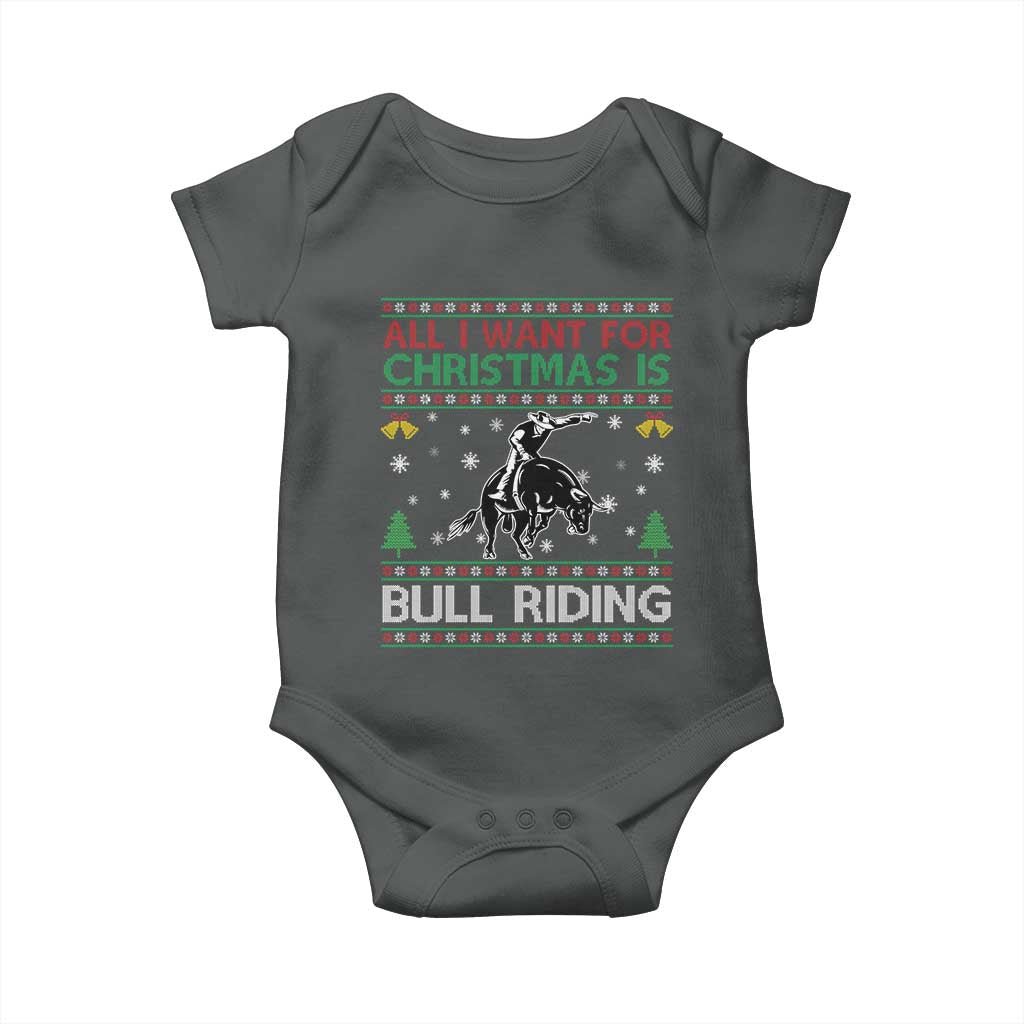 Western Bull Riding All I Want For Christmas Ugly Sweater Gift Baby Onesie - Wonder Print Shop