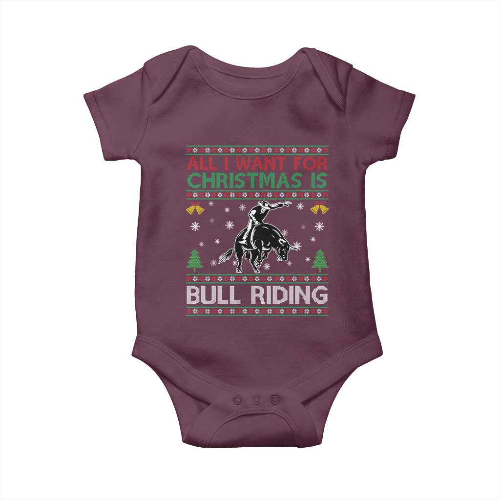 Western Bull Riding All I Want For Christmas Ugly Sweater Gift Baby Onesie - Wonder Print Shop