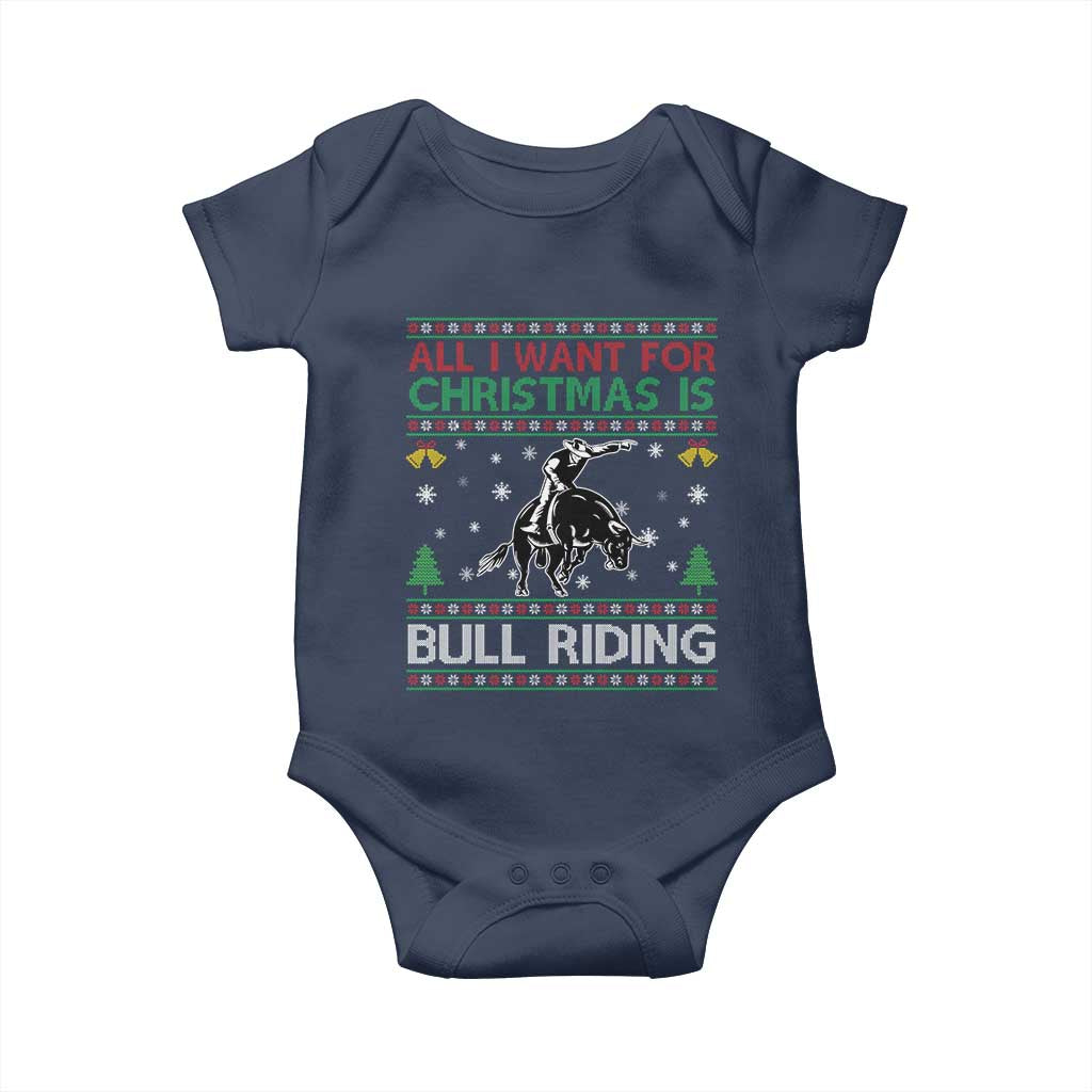 Western Bull Riding All I Want For Christmas Ugly Sweater Gift Baby Onesie - Wonder Print Shop