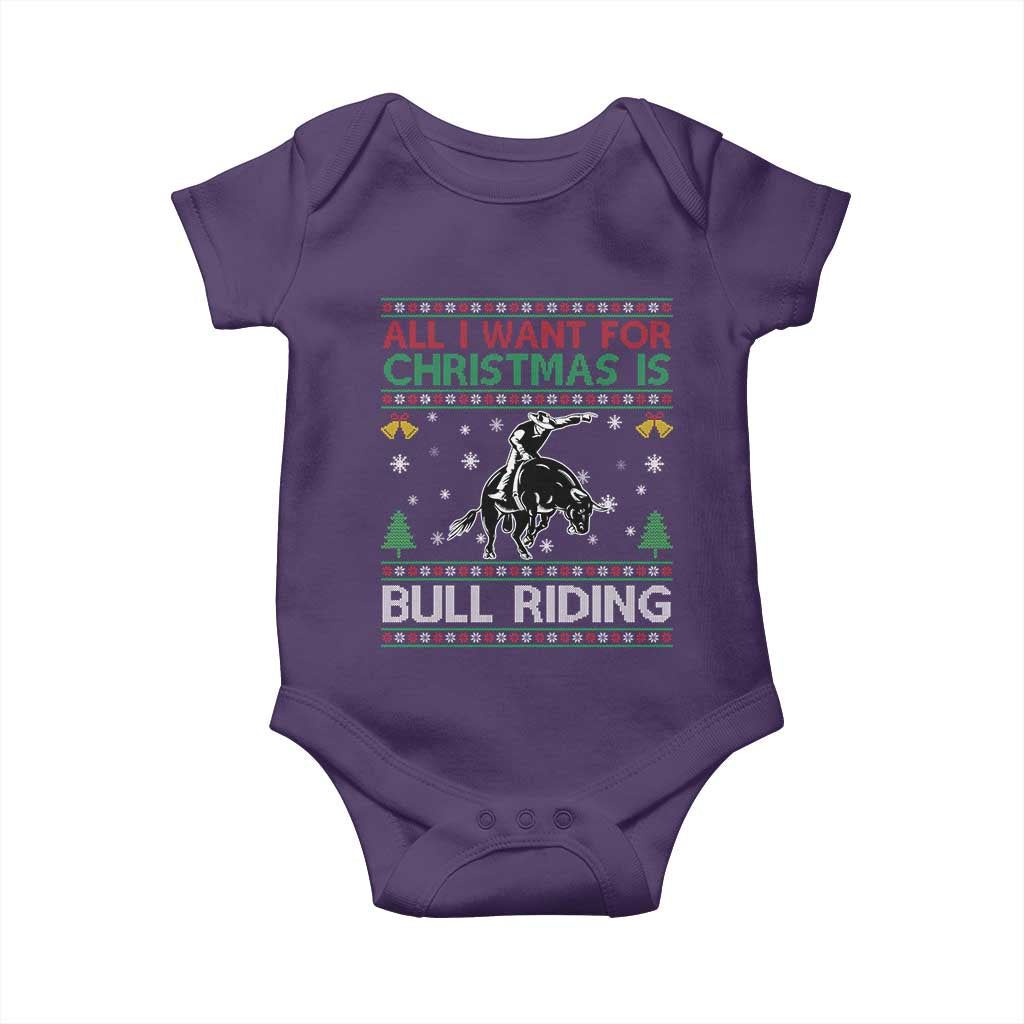 Western Bull Riding All I Want For Christmas Ugly Sweater Gift Baby Onesie - Wonder Print Shop