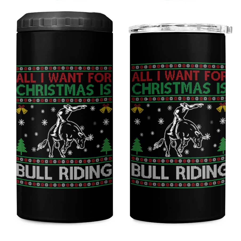Western Bull Riding All I Want For Christmas Ugly Sweater Gift 4 in 1 Can Cooler Tumbler - Wonder Print Shop