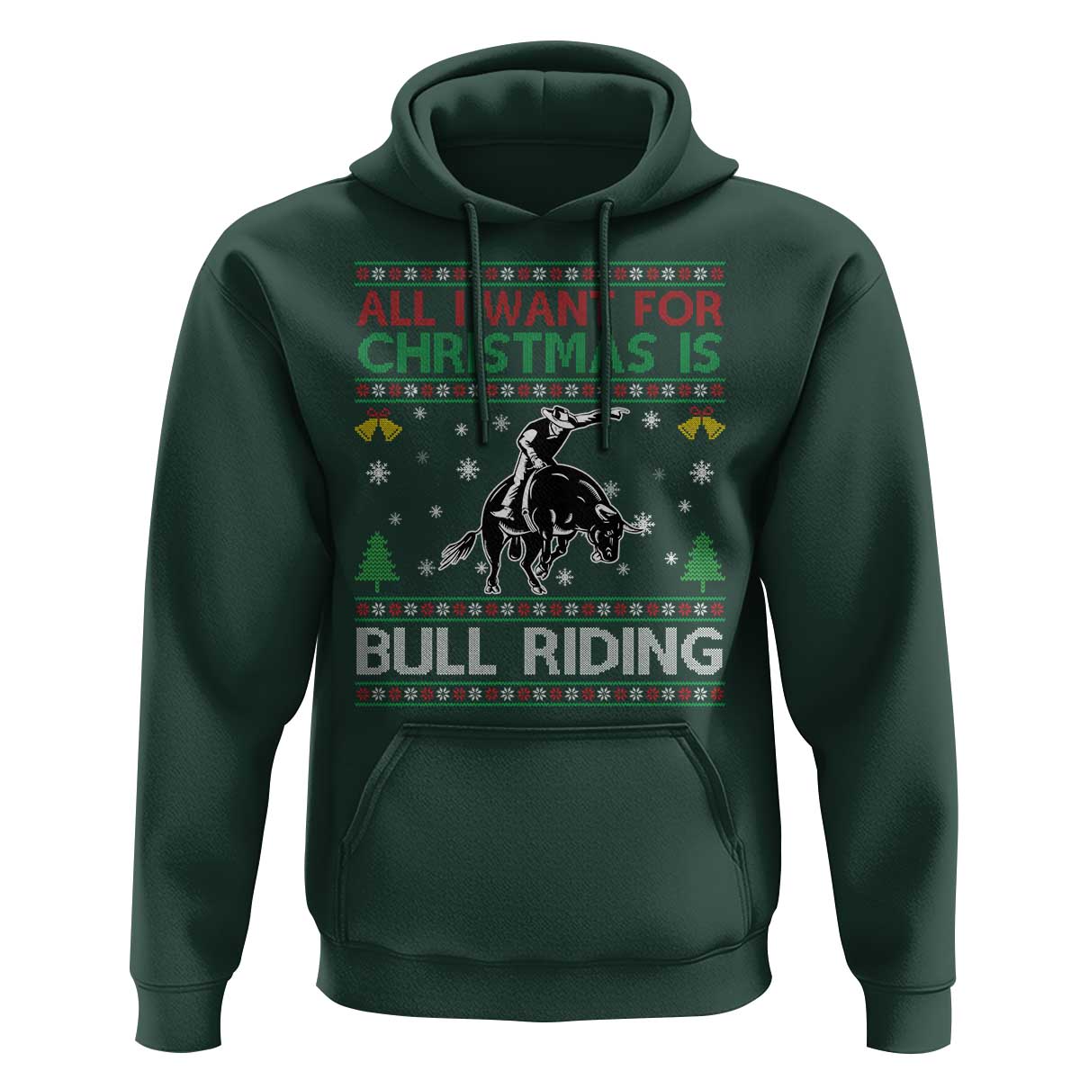 Western Bull Riding All I Want For Christmas Ugly Sweater Gift Hoodie - Wonder Print Shop