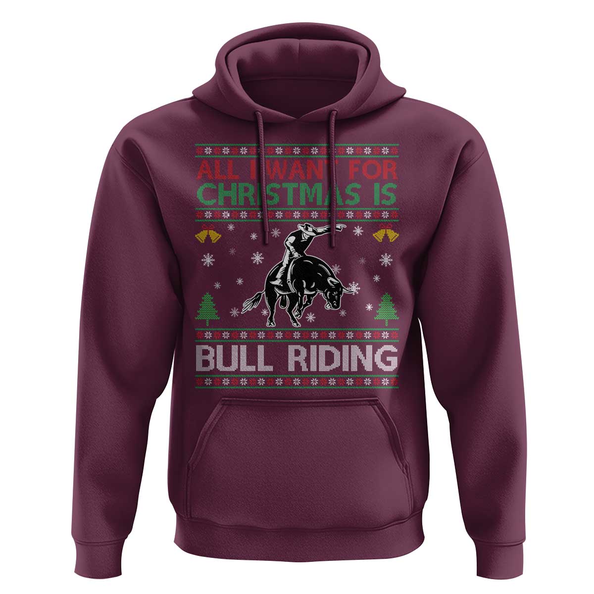 Western Bull Riding All I Want For Christmas Ugly Sweater Gift Hoodie - Wonder Print Shop