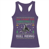 Western Bull Riding All I Want For Christmas Ugly Sweater Gift Racerback Tank Top - Wonder Print Shop