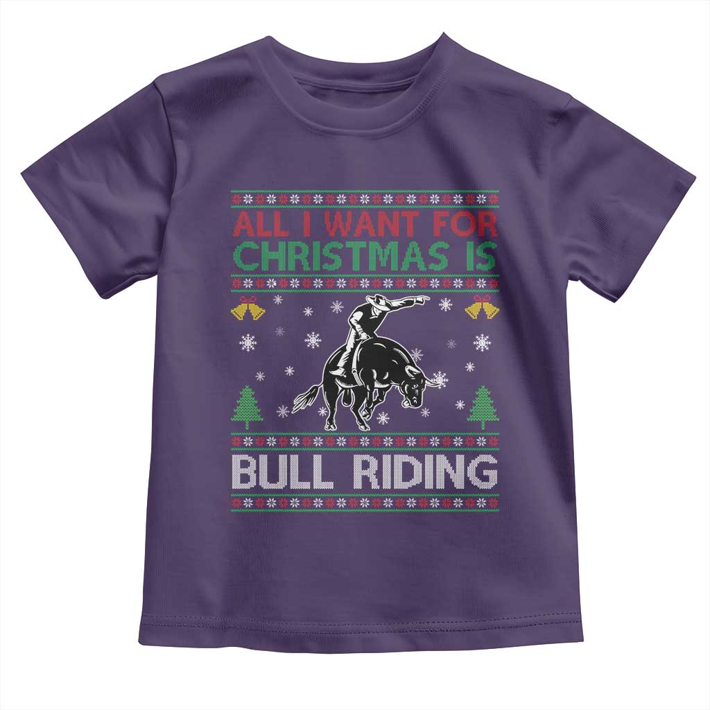 Western Bull Riding All I Want For Christmas Ugly Sweater Gift Toddler T Shirt - Wonder Print Shop