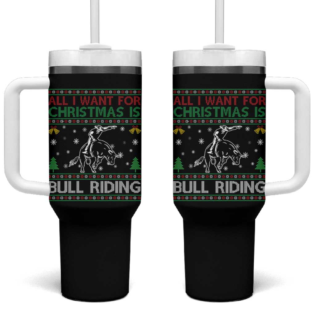 Western Bull Riding All I Want For Christmas Ugly Sweater Gift Tumbler With Handle - Wonder Print Shop