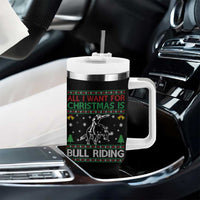 Western Bull Riding All I Want For Christmas Ugly Sweater Gift Tumbler With Handle - Wonder Print Shop