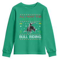 Western Bull Riding All I Want For Christmas Ugly Sweater Gift Youth Sweatshirt - Wonder Print Shop