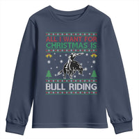 Western Bull Riding All I Want For Christmas Ugly Sweater Gift Youth Sweatshirt - Wonder Print Shop