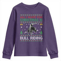 Western Bull Riding All I Want For Christmas Ugly Sweater Gift Youth Sweatshirt - Wonder Print Shop