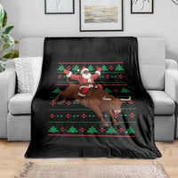 Funny Black Santa Riding Bull Throw Blanket Ugly Christmas Sweater Gift - Wonder Print Shop