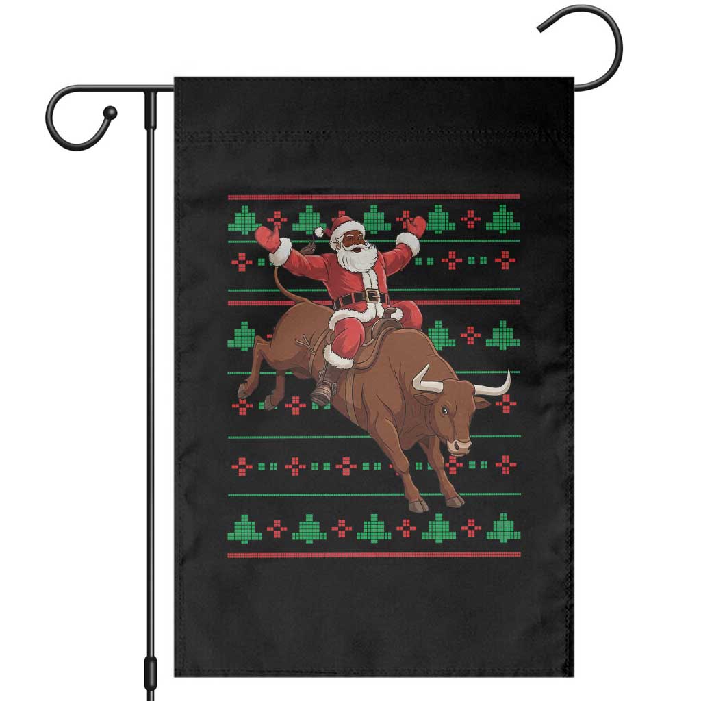 Funny Black Santa Riding Bull Garden Flag Ugly Christmas Sweater Gift - Wonder Print Shop