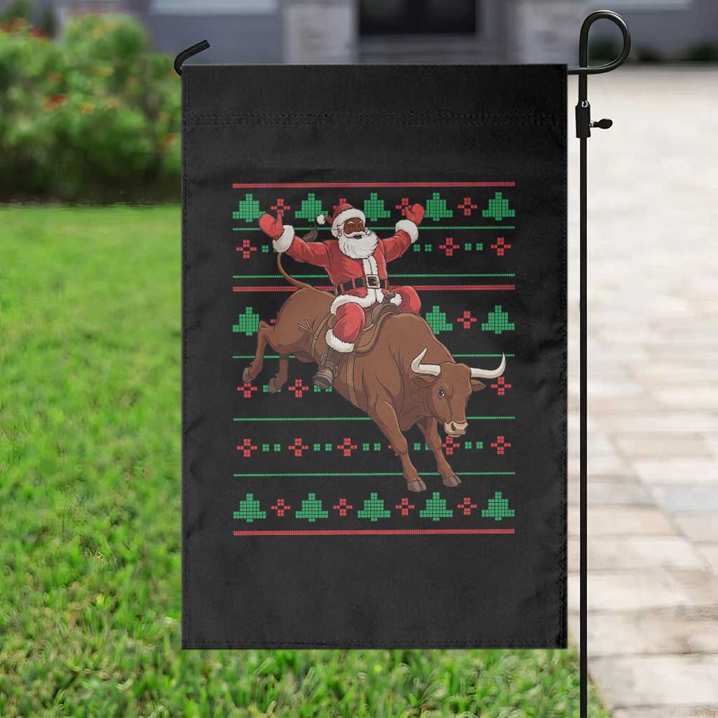 Funny Black Santa Riding Bull Garden Flag Ugly Christmas Sweater Gift - Wonder Print Shop