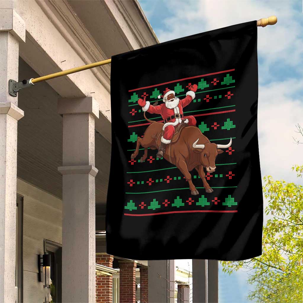 Funny Black Santa Riding Bull Garden Flag Ugly Christmas Sweater Gift - Wonder Print Shop