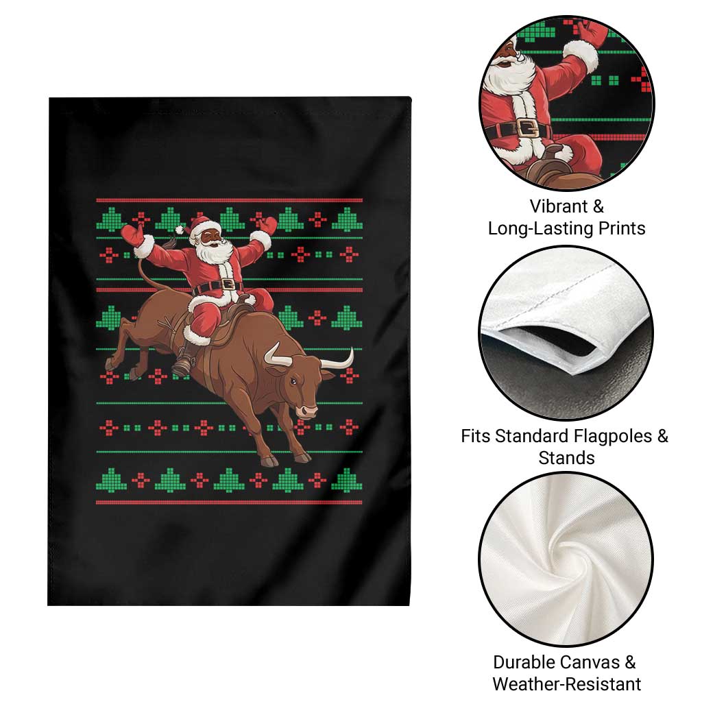 Funny Black Santa Riding Bull Garden Flag Ugly Christmas Sweater Gift - Wonder Print Shop