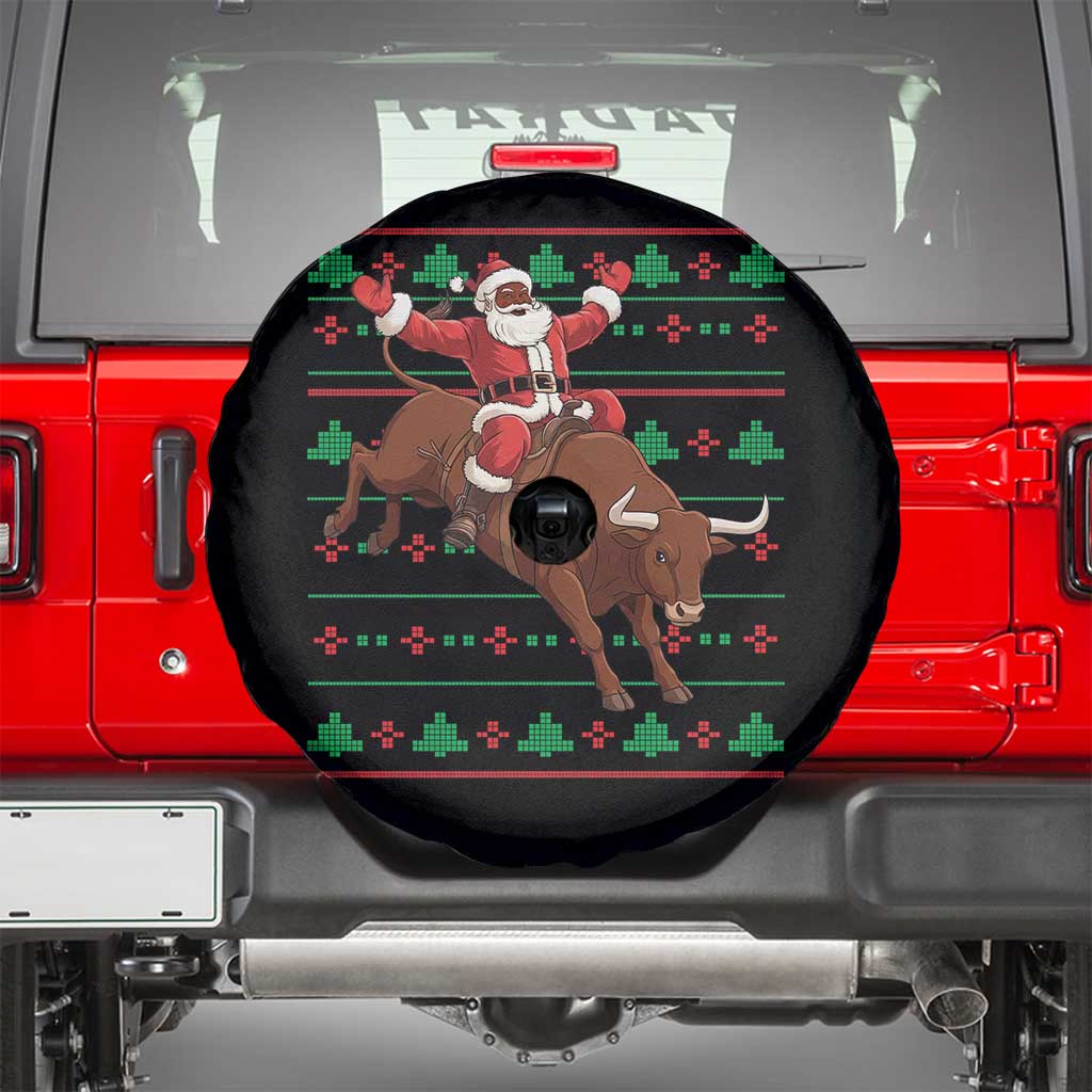 Funny Black Santa Riding Bull Spare Tire Cover Ugly Christmas Sweater Gift - Wonder Print Shop