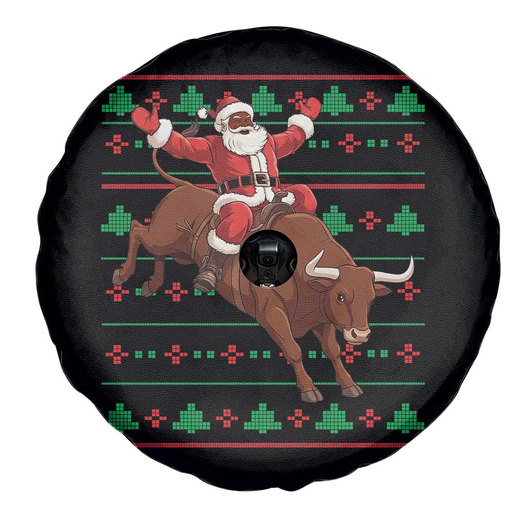 Funny Black Santa Riding Bull Spare Tire Cover Ugly Christmas Sweater Gift - Wonder Print Shop