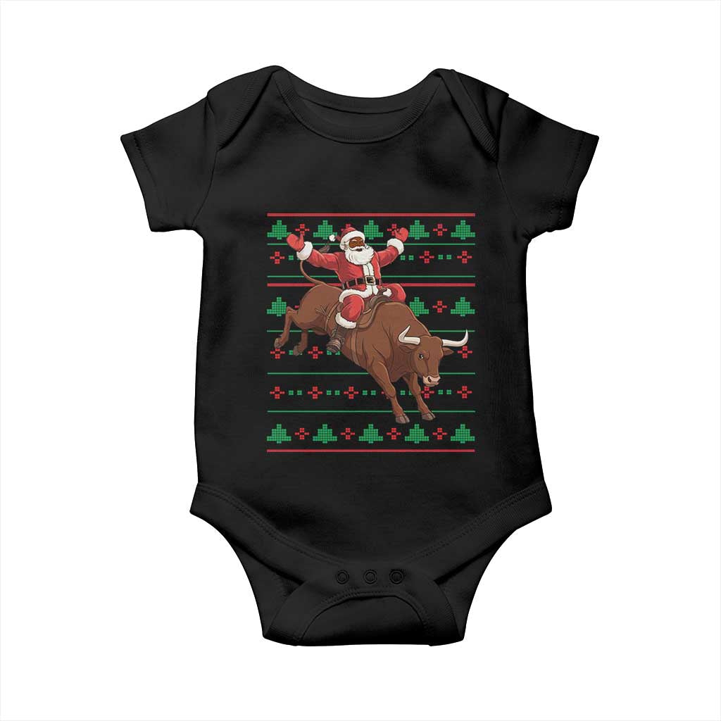 Funny Black Santa Riding Bull Baby Onesie Ugly Christmas Sweater Gift - Wonder Print Shop