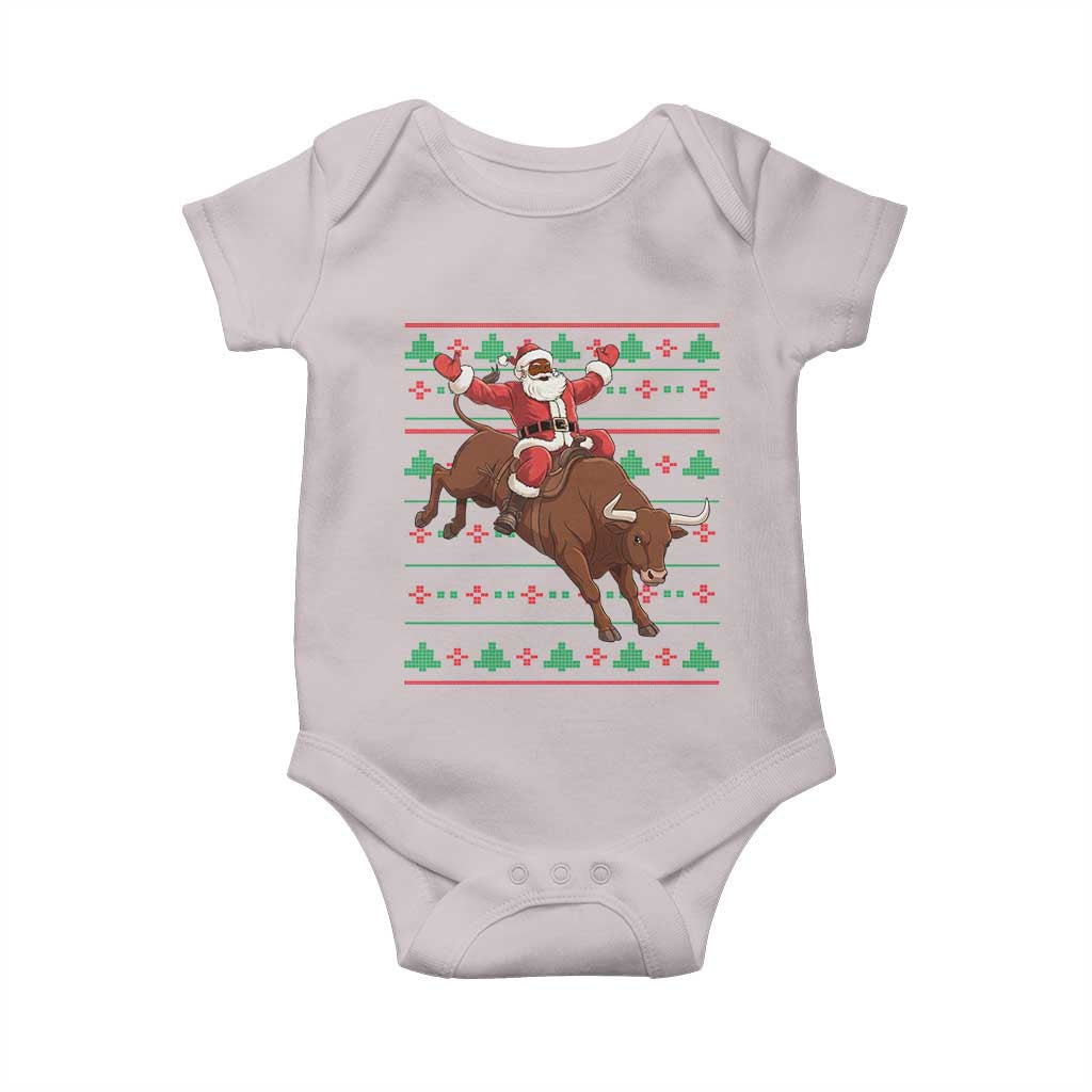 Funny Black Santa Riding Bull Baby Onesie Ugly Christmas Sweater Gift - Wonder Print Shop