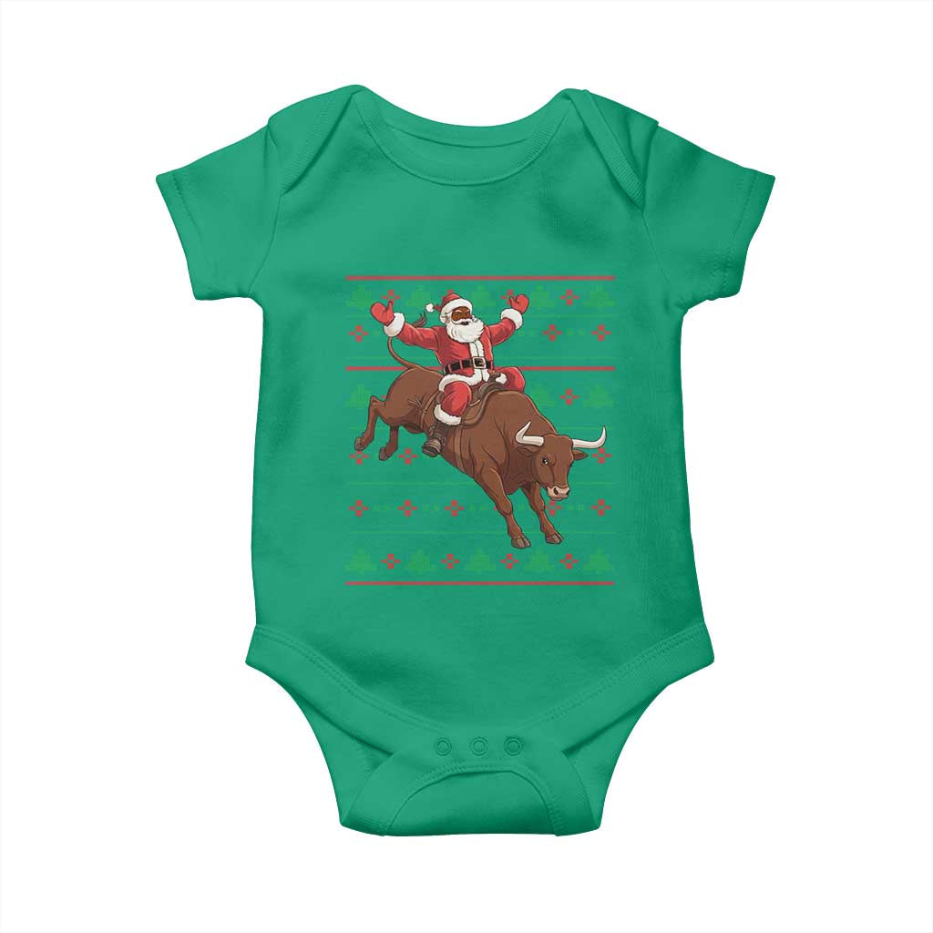 Funny Black Santa Riding Bull Baby Onesie Ugly Christmas Sweater Gift - Wonder Print Shop