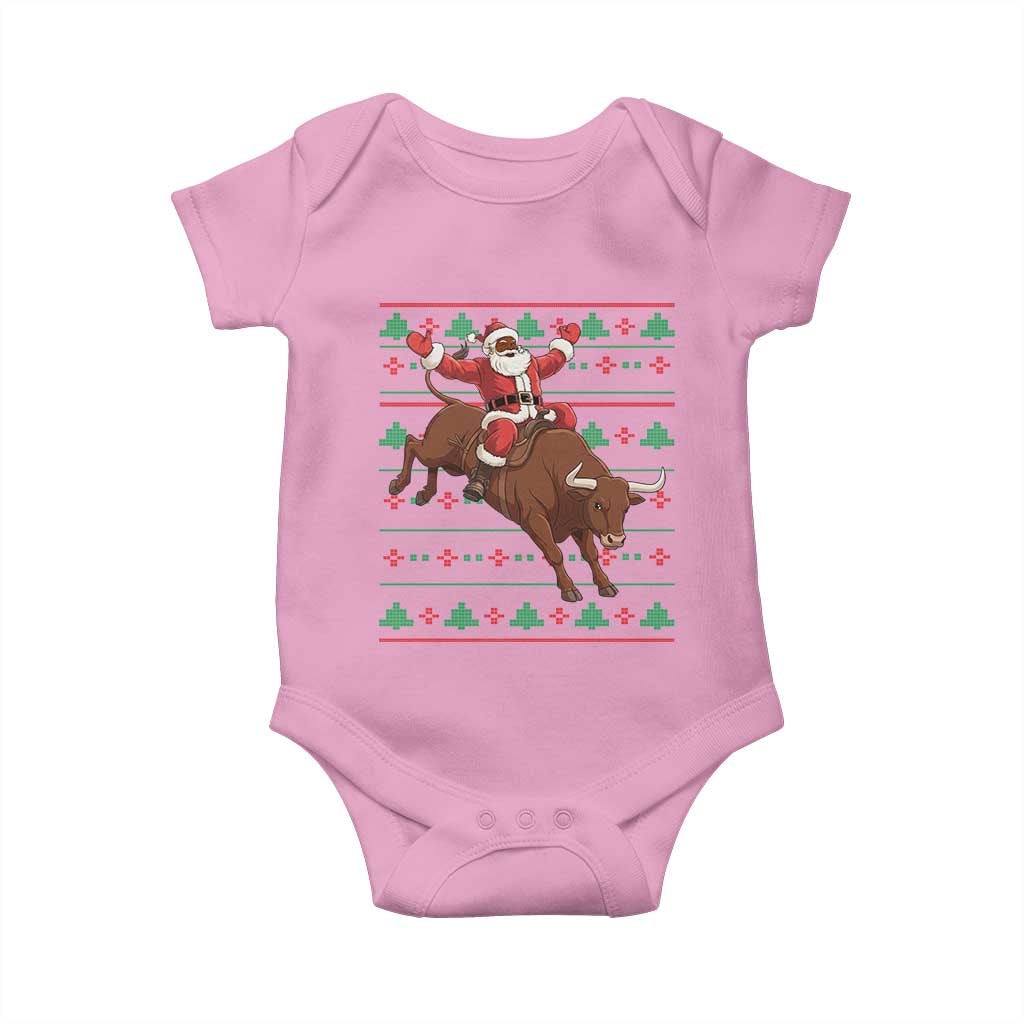Funny Black Santa Riding Bull Baby Onesie Ugly Christmas Sweater Gift - Wonder Print Shop