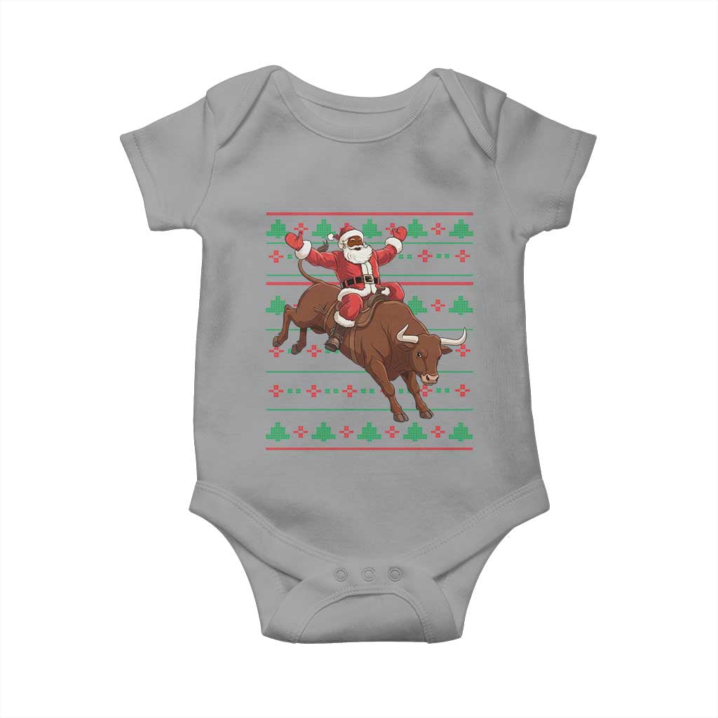 Funny Black Santa Riding Bull Baby Onesie Ugly Christmas Sweater Gift - Wonder Print Shop