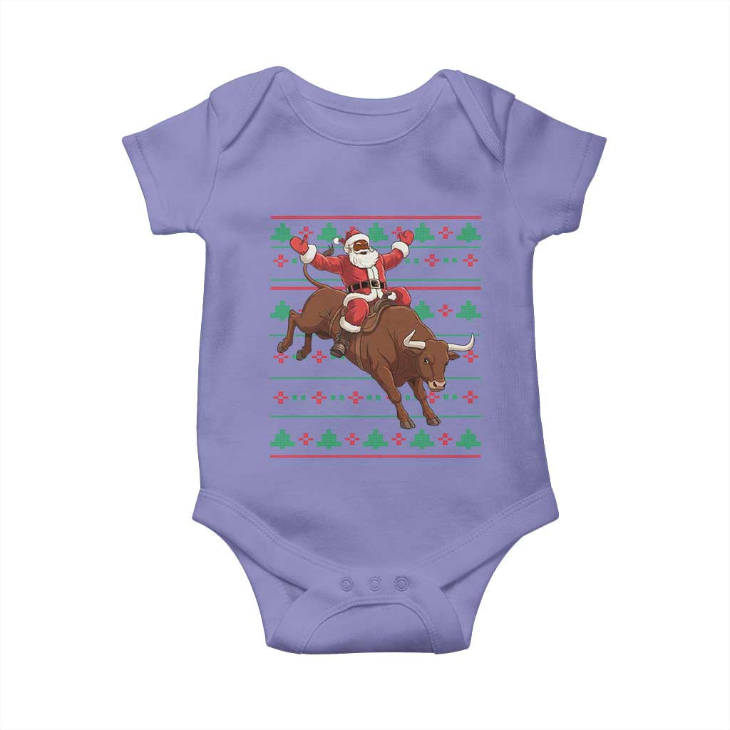 Funny Black Santa Riding Bull Baby Onesie Ugly Christmas Sweater Gift - Wonder Print Shop