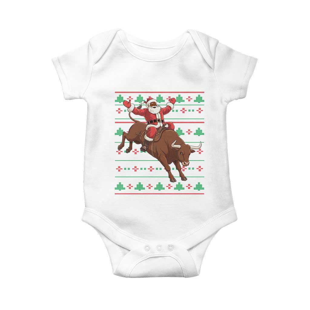 Funny Black Santa Riding Bull Baby Onesie Ugly Christmas Sweater Gift - Wonder Print Shop