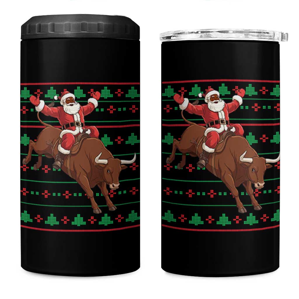 Funny Black Santa Riding Bull 4 in 1 Can Cooler Tumbler Ugly Christmas Sweater Gift - Wonder Print Shop