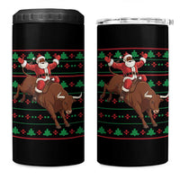 Funny Black Santa Riding Bull 4 in 1 Can Cooler Tumbler Ugly Christmas Sweater Gift - Wonder Print Shop